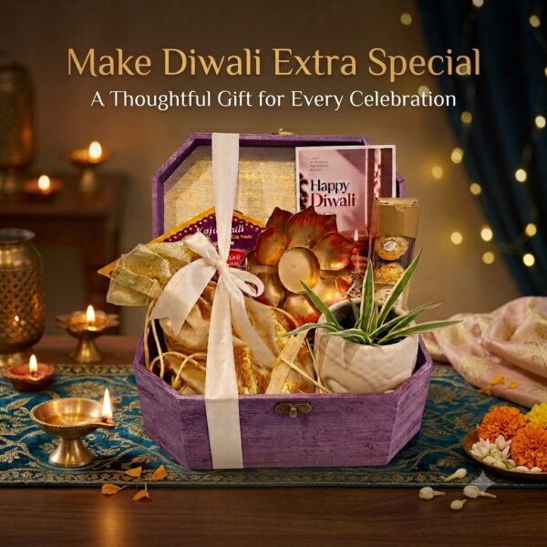 Golden Festivity – Premium Diwali Gift Hamper | Kaju Katli, Chocolates & Decorative Plant