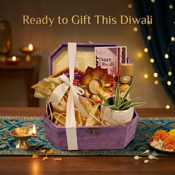 Golden Festivity – Premium Diwali Gift Hamper | Kaju Katli, Chocolates & Decorative Plant