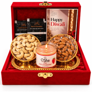 Premium Red Velvet Diwali Gift Hamper – Dry Fruits, Chocolate & Candle