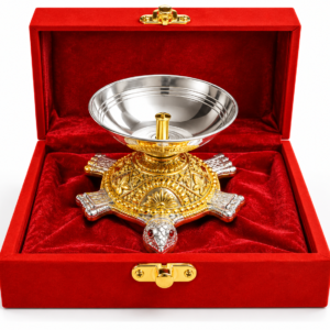 Ornate Gold and Silver Diya Gift Box Aluminium Silver Colour Turtle Diya with Gift Box | Decorative Tortoise Oil Lamp for Pooja, Diwali, Home Décor & Festive Gifting